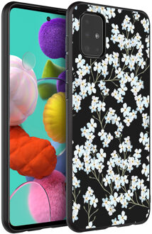 Design voor de Samsung Galaxy A51 hoesje - Bloem - Wit / Zwart