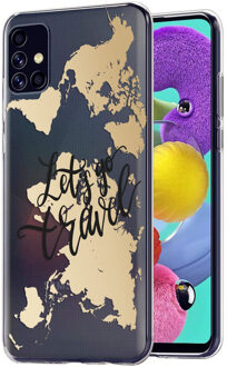 Design voor de Samsung Galaxy A51 hoesje - Let's Go Travel - Zwart / Goud