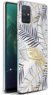 Design voor de Samsung Galaxy A71 hoesje - Bladeren - Zwart / Goud