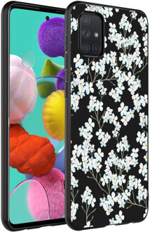 Design voor de Samsung Galaxy A71 hoesje - Bloem - Wit / Zwart