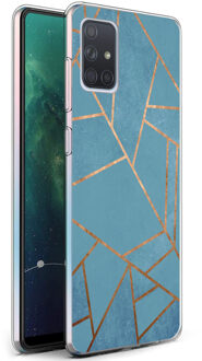 Design voor de Samsung Galaxy A71 hoesje - Grafisch Koper - Blauw / Goud