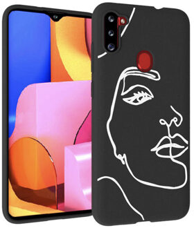 Design voor de Samsung Galaxy M11 / A11 hoesje - Abstract Gezicht - Wit / Zwart