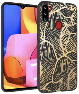 Design voor de Samsung Galaxy M11 / A11 hoesje - Bladeren - Zwart / Goud