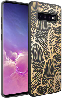 Design voor de Samsung Galaxy S10 hoesje - Bladeren - Goud / Zwart