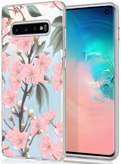 Design voor de Samsung Galaxy S10 hoesje - Bloem - Roze / Groen