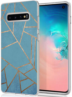 Design voor de Samsung Galaxy S10 hoesje - Grafisch Koper - Blauw / Goud