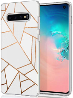 Design voor de Samsung Galaxy S10 hoesje - Grafisch Koper - Wit / Goud