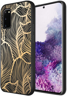 Design voor de Samsung Galaxy S20 hoesje - Bladeren - Goud / Zwart