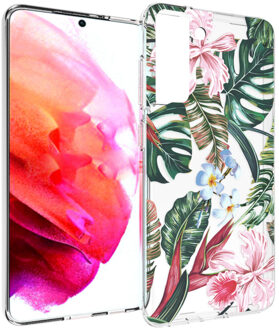 Design voor de Samsung Galaxy S21 FE hoesje - Bloem - Groen / Roze