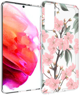 Design voor de Samsung Galaxy S21 FE hoesje - Bloem - Roze / Groen