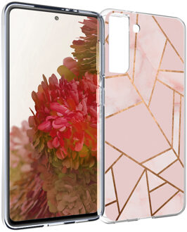 Design voor de Samsung Galaxy S21 hoesje - Grafisch Koper - Roze / Goud