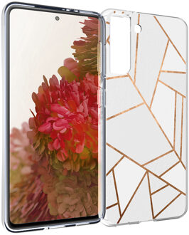 Design voor de Samsung Galaxy S21 hoesje - Grafisch Koper - Wit / Goud