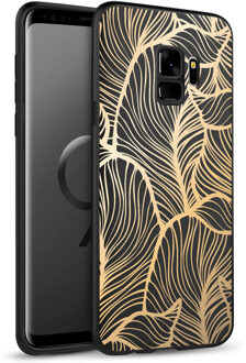 Design voor de Samsung Galaxy S9 hoesje - Bladeren - Goud / Zwart