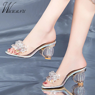 Designer Shoes Women Luxury Rhinestone Crystal Pumps 2020 New PVC Clear Transparent Slippers Jelly Sandals Party High Heels