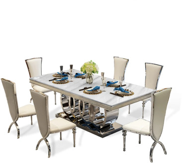 designer unique new stainless steel golden dining room set with marble table and 6 leather chairs mesa de jantar muebles comedor
