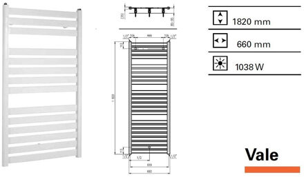 Designradiator Vale 1820 x 660 mm Mat Zwart