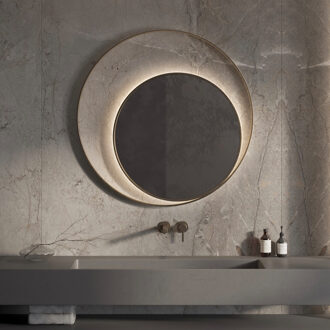 Designspiegel Martens Design Athene Rond met Frame en Indirecte LED Verlichting 120 cm Geborsteld Goud