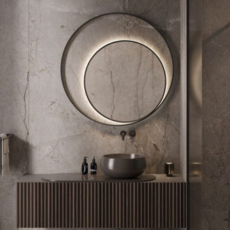 Designspiegel Martens Design Athene Rond met Frame en Indirecte LED Verlichting 120 cm Geborsteld Gunmetal