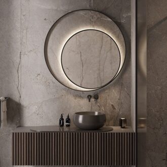 Designspiegel Martens Design Athene Rond met Frame en Indirecte LED Verlichting 120 cm Mat Zwart Martens Design