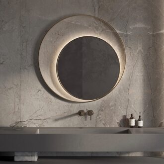 Designspiegel Martens & Meijer Athene Rond met Frame en Indirecte LED Verlichting 120 cm Geborsteld Brons Martens Design