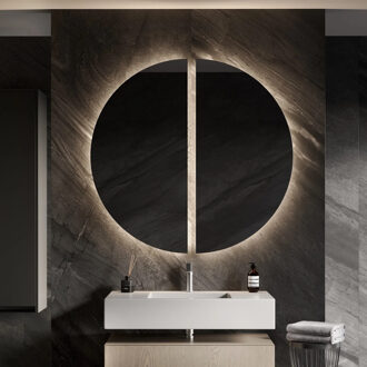 Designspiegel Martens & Meijer Mars 2 Halve Cirkels 80Hx40B cm Incl. Indirecte Verlichting Rondom, Direct Geschakeld