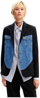 Desigual Blauwe Button-Front Blazer met Zakken Desigual , Blue , Dames