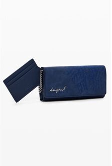 Desigual Bloemen Geborduurde Portemonnee Donkerblauw