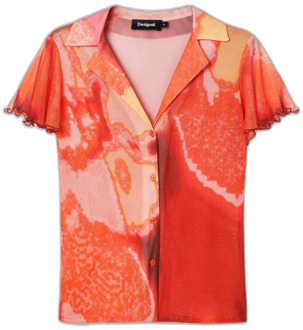 Desigual Bloemen korte mouw shirt in oranje Desigual , Multicolor , Dames - 2Xl,Xl,S,Xs
