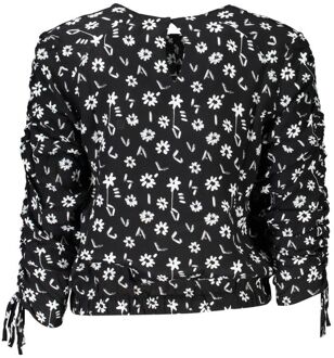 Desigual Bloemendessint Top met Trekkoord Mouwen Zwart - 2XL