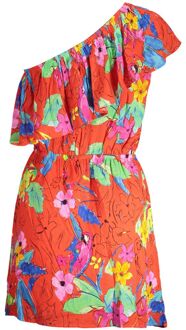 Desigual Bloemenpapegaai Print Jurk Relaxed Fit Oranje - M