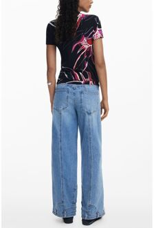 Desigual Bloemenprint Slim Fit T-shirt Zwart