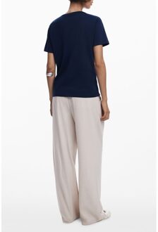 Desigual Bloemenprint V-hals T-shirt Donkerblauw