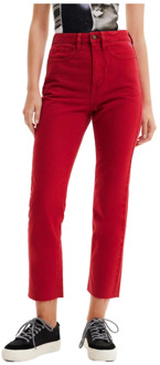 Desigual Bordeaux Plain Jeans Rits Knoopsluiting Desigual , Red , Dames - M,Xs