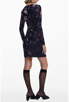 Desigual Floral Velours Print Jurk Zwart