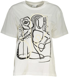 Desigual Geborduurd Logo Katoenen T-shirt Vrouwen Desigual , White , Dames - Xl,L,M,S,Xs