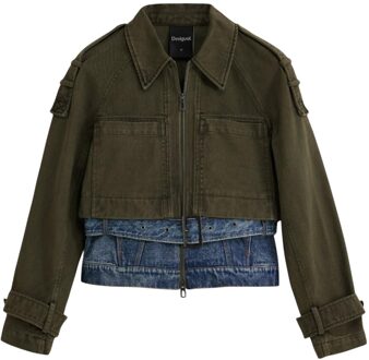 Desigual Gelaagde Cropped Jas Donkergroen - M