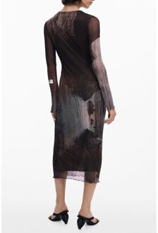 Desigual Geprinte Lange Mouwen Midi Jurk - maat Grijs