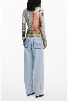 Desigual Geprinte Lange Mouwen Top Lichtgrijs