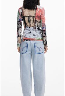 Desigual Geprinte Langemouwen Top Huidkleurig - XS