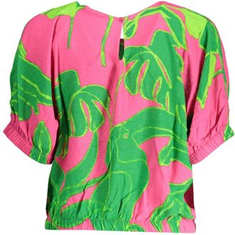 Desigual Geprinte Linnen Korte Mouw Top - maat S Stoffig Roze