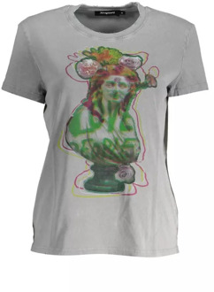 Desigual Grijze Logo Print Katoenen T-Shirt Desigual , Multicolor , Dames - XL
