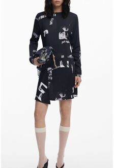 Desigual Hoge taille wijde denim jeans Zwart - XS