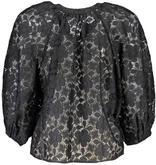 Desigual Kant Blouse Met Pofmouwen Zwart - S