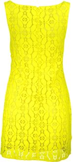 Desigual Kanten Jurk Neon Gele Mini Jurk Geel - XL