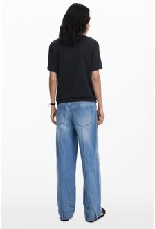 Desigual Kersengekleurde Graphic T-shirt met Korte Mouwen Zwart