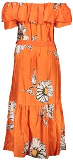 Desigual Madeliefjesprint Maxi Jurk Off-Shoulder Stijl Oranje