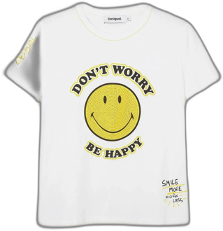 Desigual Smiley Lente/Zomer Dames T-Shirt Desigual , White , Dames - 2Xl,Xl,L,M,S