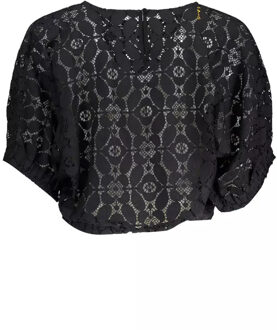 Desigual Zwarte Blouse met Korte Batwing Mouwen en Contrasterende Details Desigual , Black , Dames - L,M