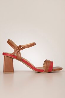 Desiree Block Heel sandaaltjes in bruin en rood Rood/Bruin