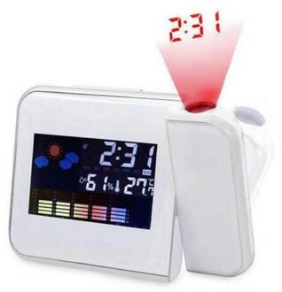 Desktop Klok Digitale Wekker Met Projector Kleur Screen Tijd Projectie Klok Multifunctionele Weer Kalender Tijd Horloge wit